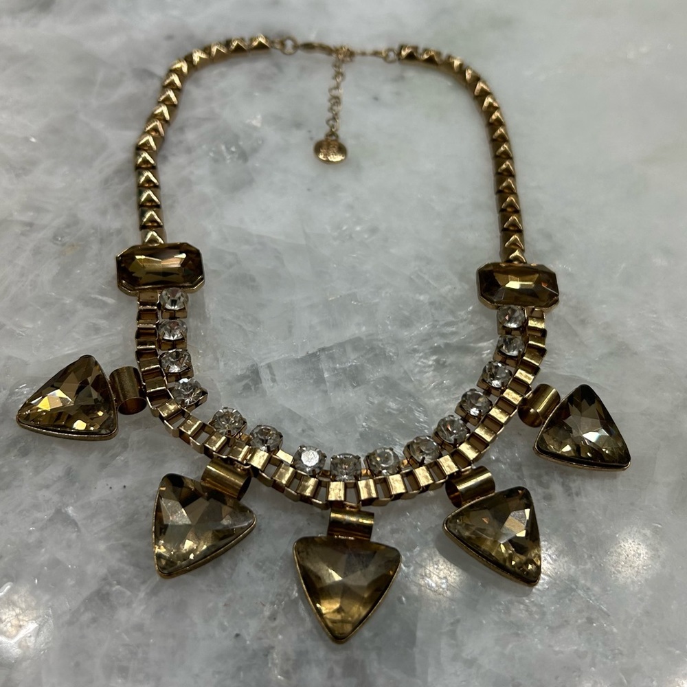 JOE FRESH, Statement Necklace, Amber and Clear Crystals, Heavy Chain